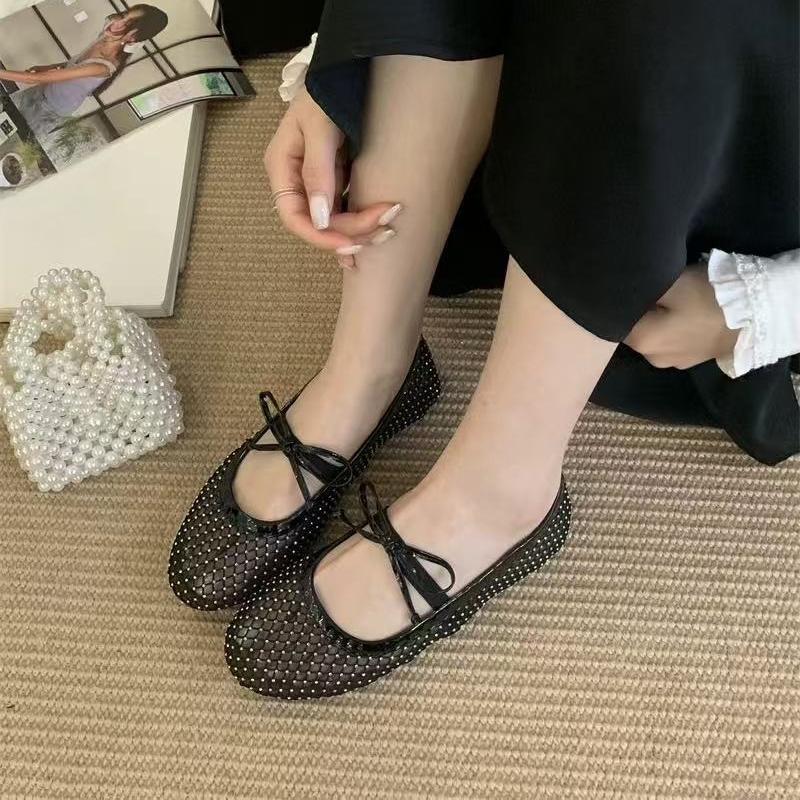Fashion Women Mesh Ballet Flats Fishnet Ballerina Flats Comfortable Round Toe Ballet Shoes Breathable Casual Walking Shoes for Commuting