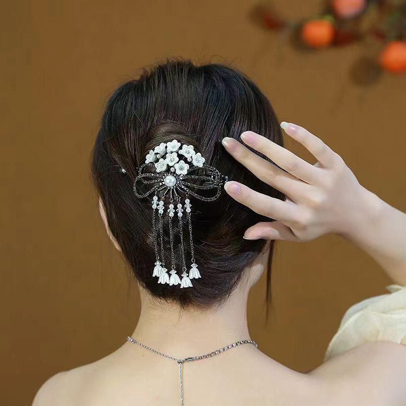 Lily of the Valley Hanfu Hairpin: Women's Elegant Tassel Bun Clip Hair Accessory