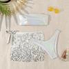 Women Sexy Glossy Triangle Split Bikini Suit Set Summer Tie Side G-String Thong Swimsuit Halter Lace Up Elastic Bikini