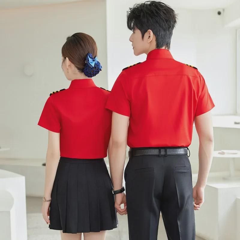 Dámská profesionální bílá košile s krátkým rukávem - Formální uniforma pro vysokorychlostní železnici a letušky