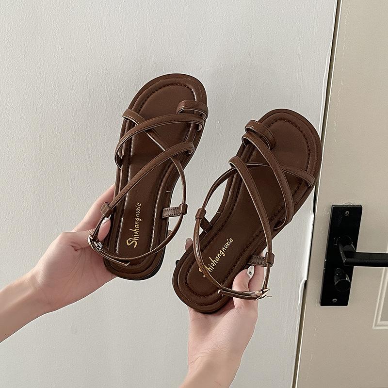 Fashion Temperament Versatile Flat Bottom with Toe Sandals Women's Summer New Casual Skirt Roman Shoes