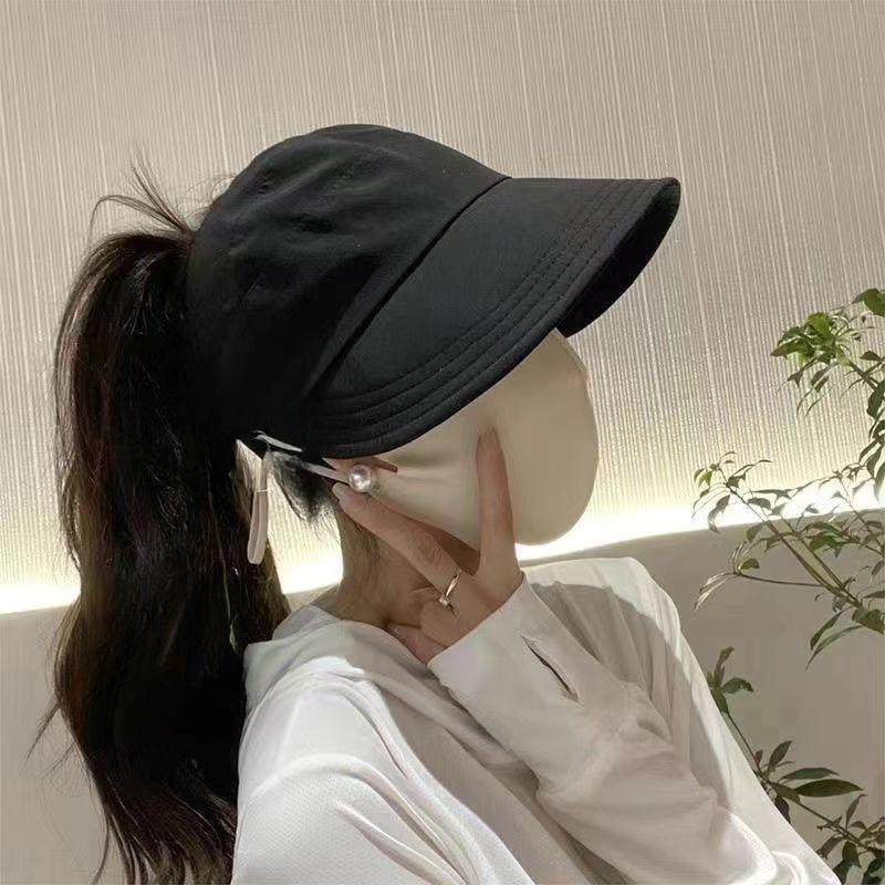 New Sike Ponytail Hat Women's Summer Empty Top Hat Ming Same Sunshade Sunscreen Hat Show Face Small Cap Road