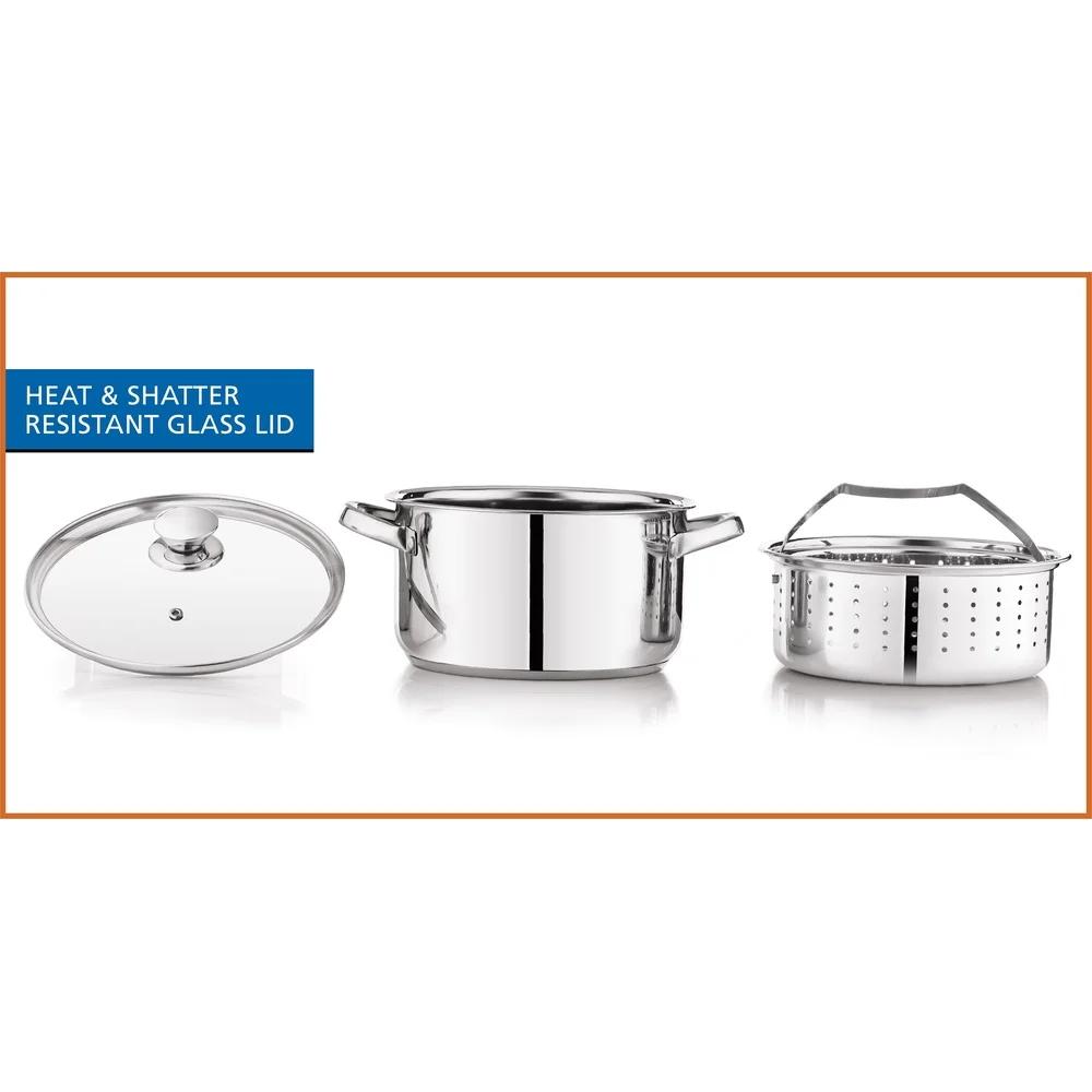 Stainless Steel Steamer Pot 4Qt with Glass Lid Induction Safe Dishwasher Safe Steaming Veggies Fish Cooking Kitchen Essential