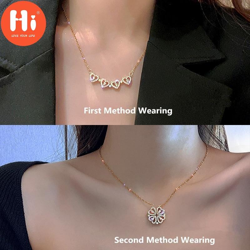 Bună, nou design, inimă, trifoi cu patru foi, colier cu pandantiv magnetic pentru femei, fete, zircon, oțel titan, cadou de Crăciun, bijuterii