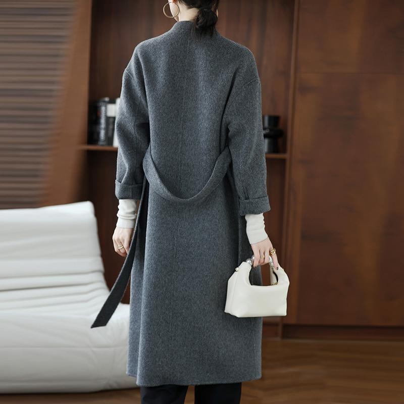 100% Wool Women Coat TIDENOVEL Autumn Wool Long Coat Handmade Pea Coat Winter Warm Wool Long Jacket Overcoat