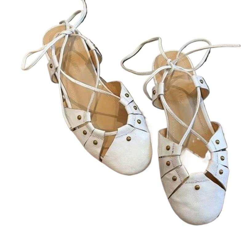 Fashion Ladies Shoes 2025 Brand Closed Toe Women's Sandals Fashion Rivet Casual Summer New Lace-up Best Seller Comfortable Flat Sandals