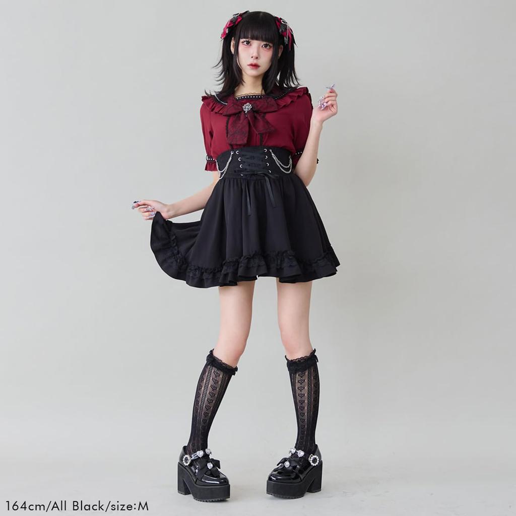 Yumetenbou Landmine Clothing Dear My Love Chain Lace-Up Frill Skirt, Women's, 534454, Purple, Yumetenbou