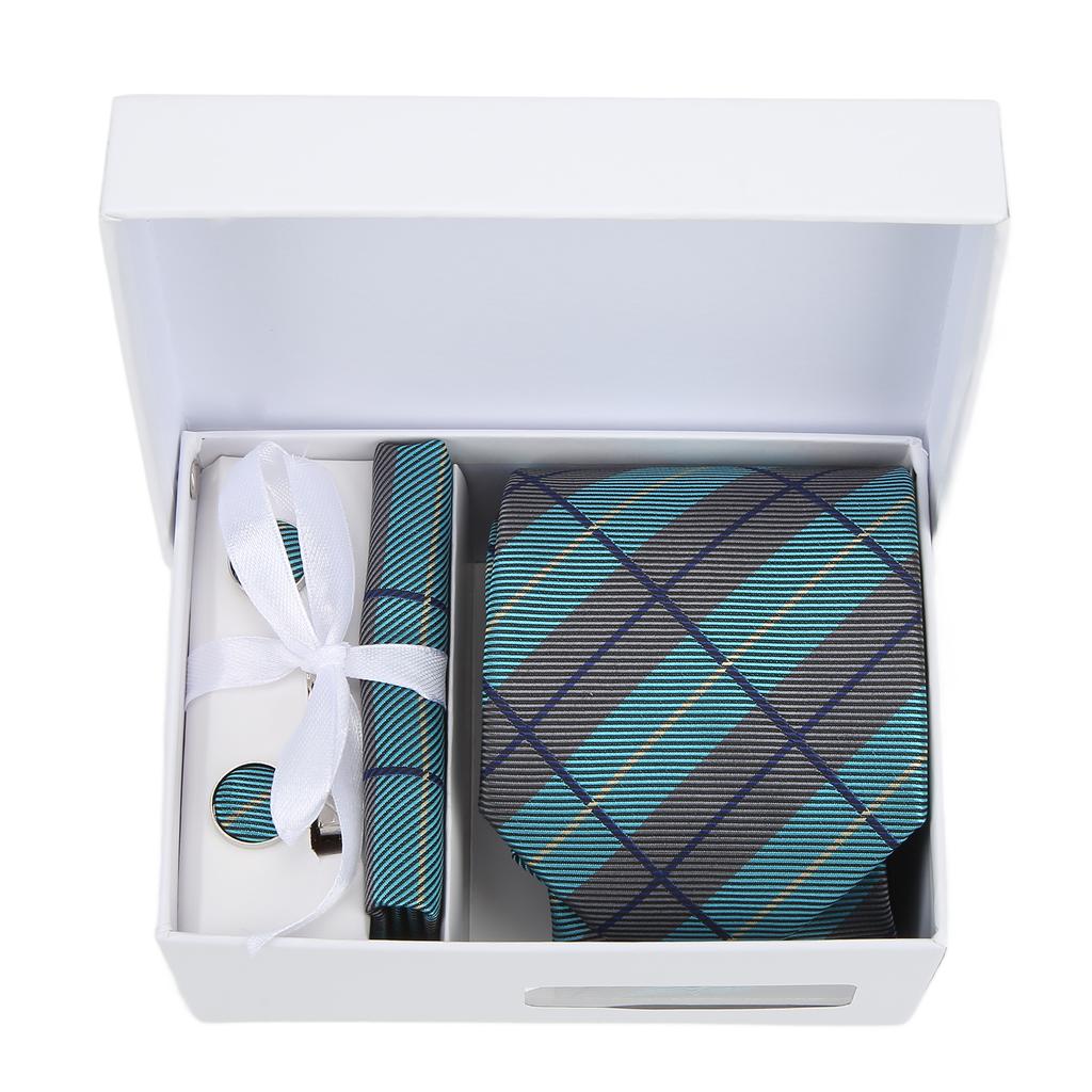 6 Piece Mens Tie Set Classic Striped Tie with Handkerchief 2 Cufflinks Tie Clip Gift Box Tie Set
