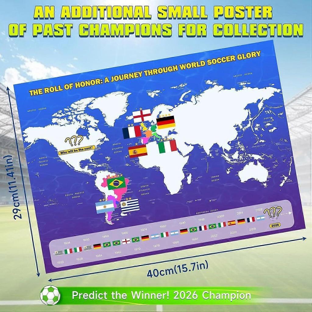 2026 World Football Tournament Extra Large Wall Chart 110 * 80cm, 2Pcs Gift Set with 64 Team Stickers and Predict Champion Cup Winner, Schedule Calend