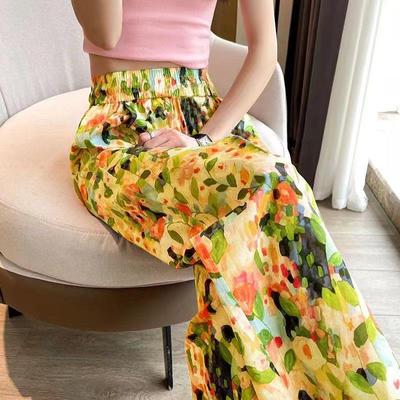 Summer 2024 Floral High-Waist Wide-Leg Pants - Lightweight, Mosquito-Repellent Beachwear