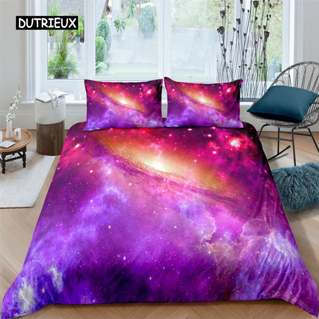 Purple Galaxy Duvet Cover Starry Sky Colorful Starry Bedding Set Outer Space Comforter Cover Sky Dream For Women Girls Festival