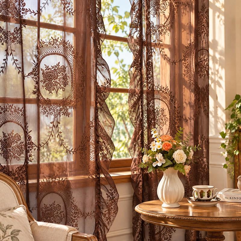 TK French Ruffle Sheer Curtain Bedroom Living Room Lace Fabric Window Door