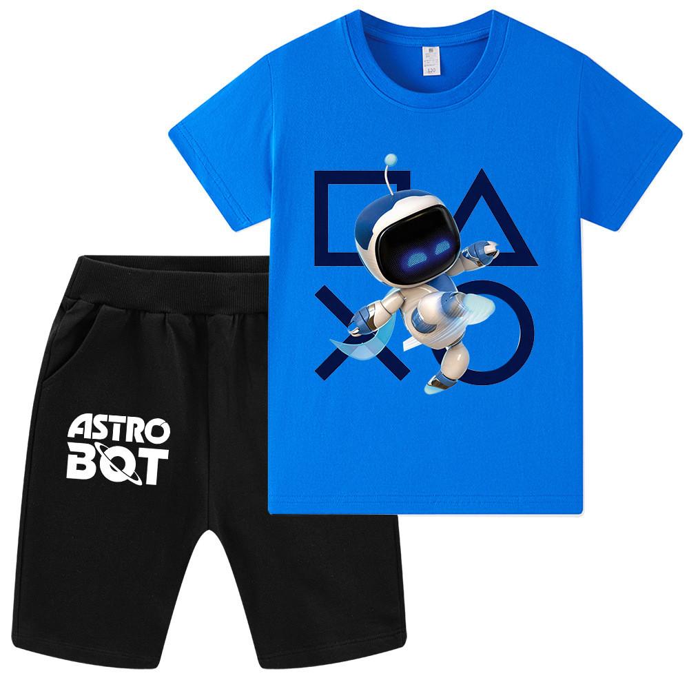WA1338 Kids Boys Girls Astro Bot Print Short Sleeves T-shirt Shorts Clothes Sets