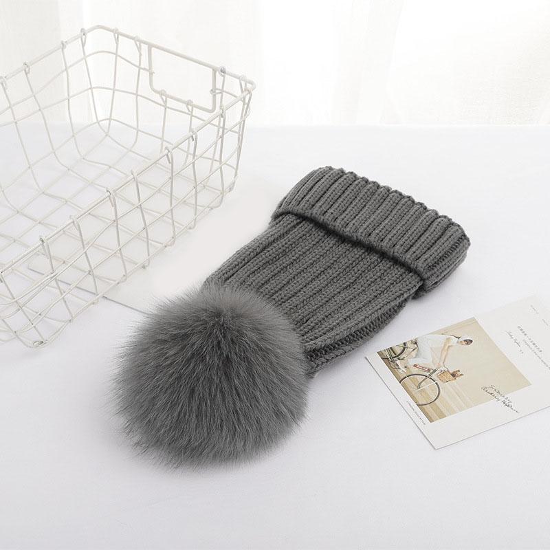 Hot Sale Drop Shipping Hot Sale Winter Warm Thick Fox Fur Pom Pom Fur Ball Beanie Hat