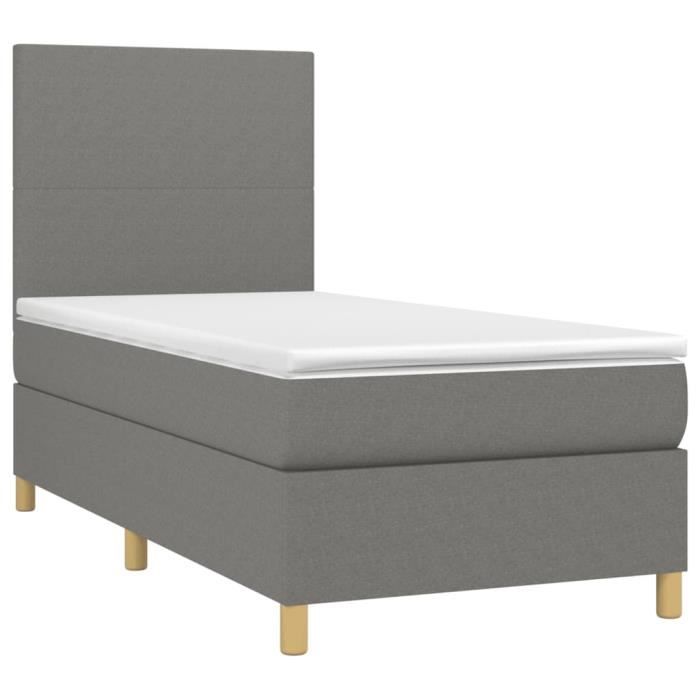 3142154 vidaXL Lit à sommier tapissier avec matelas Gris foncé 100x200cm Tissu