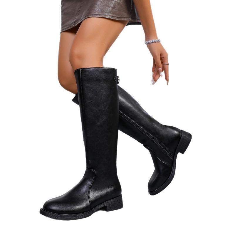 Slim High Boots 2025 Winter New Size Round Toe Side Zipper British Style Knight Boots for Women