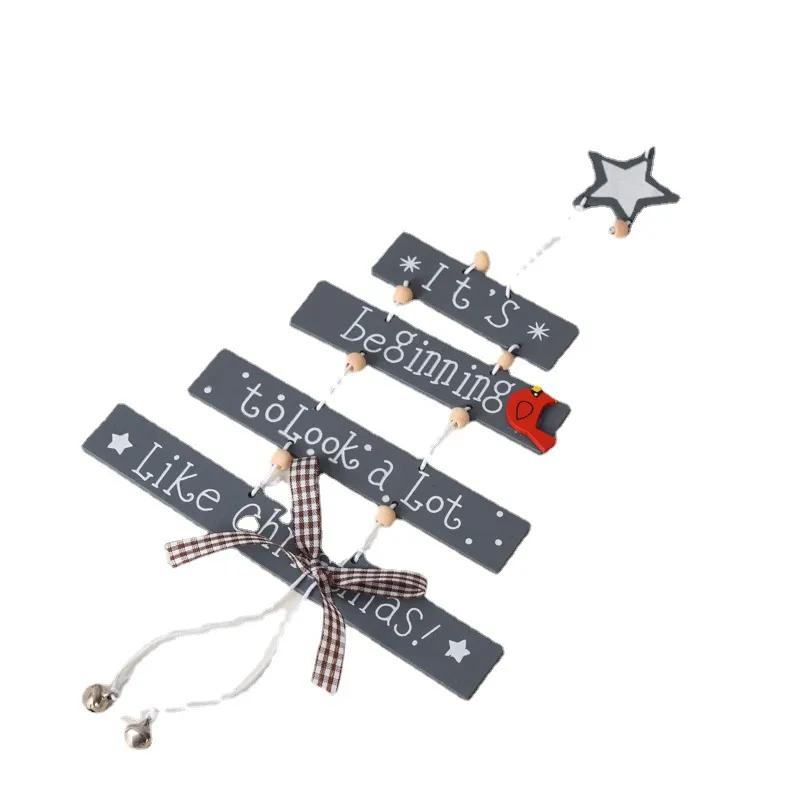 Christmas Wooden Pendant Santa Tree Creative Hanging Letter Sign Window Display Ornaments Xmas Party Decoration YFA2243