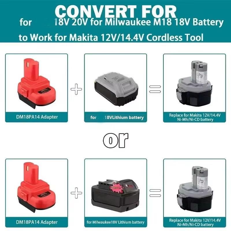 DM18PA14/MT18PA14 battery adapter for Dewalt/Makita/Milwaukee18V/20V Li-ion batteries to12V/14.4V NiMH batteries for power tools
