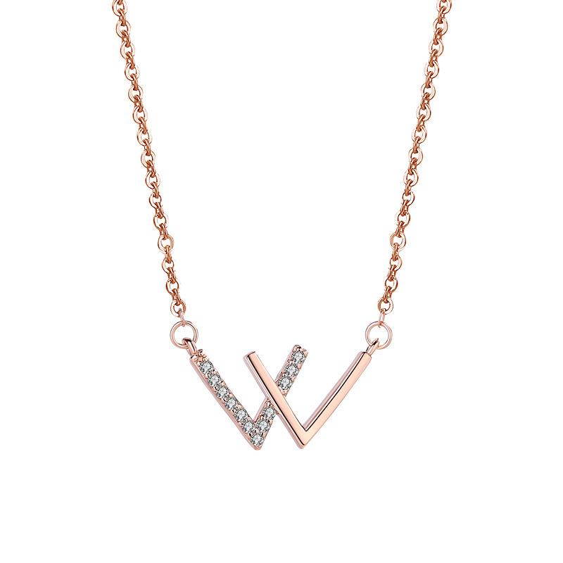 S925 Sterling Silver W Initial Necklace for Women - Stylish Ins-Inspired Clavicle Chain Pendant 925 Silver розового золота