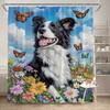 Flower Cluster Border Collie Shower Curtain Washable Dirt-Resistant Shower Head Waterproof Polyester Bath Curtain For Home Decor