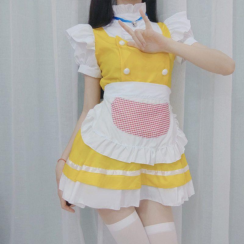 Original Japanese-Style Cute Maid Outfit with Golden Bells, Maid Costume Cosplay Anime Outfit, Cat Girl Stage Performance Costume