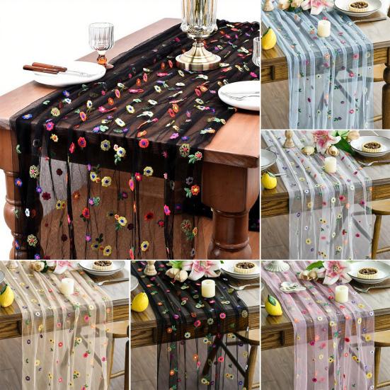 Vyšívaný květinový běhoun na stůl Jarní Letní Květinový Běhoun na Stůl 6 stop Tylový Běhoun na Stůl pro Domácí Párty Sváteční Svatbu Dekorace