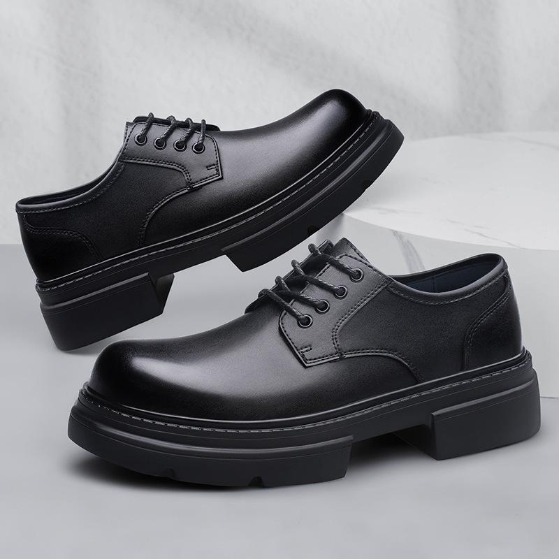Men's Shoes Spring British Style Casual Leather Shoes Men's Business Dress Big Head Work Shoes Platform Derby Shoes Men