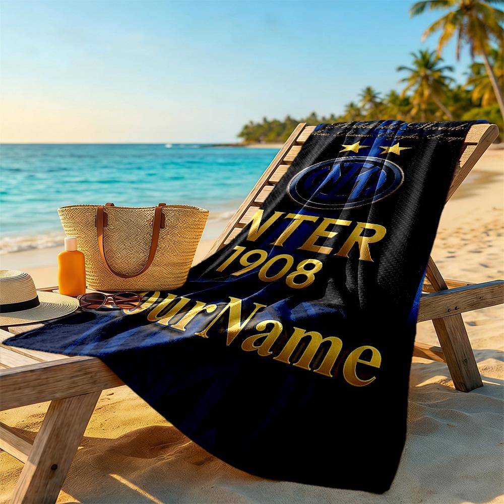 Inter Milan Customize Your Name Beach Towel Super Soft & Absorbent Ideal for Travel Outdoor Swim Pool Yoga Surf Camping Hiking Gym Gift Holiday