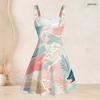 Women S Plus Size Off Shoulder Square Neck Strappy Sleeveless Printed Flared Dress