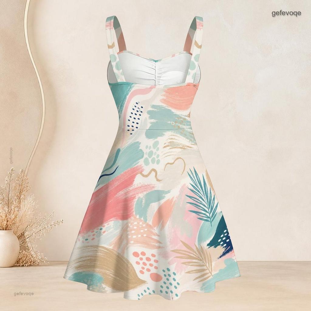 Women S Plus Size Off Shoulder Square Neck Strappy Sleeveless Printed Flared Dress