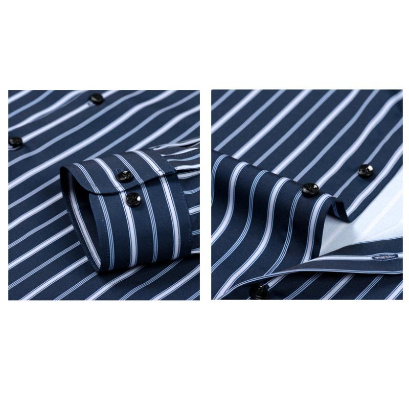 Men's High-Grade 4-Way Stretch Digital Print Striped Long Sleeve Shirt, Turn-down Collar Men Shirt Wholesale