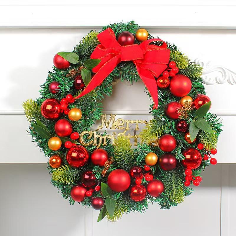 Christmas Ball Wreath Door Hanging Decor Home Window Wall Display Modern Plastic Holiday Garland With Red Balls Pine