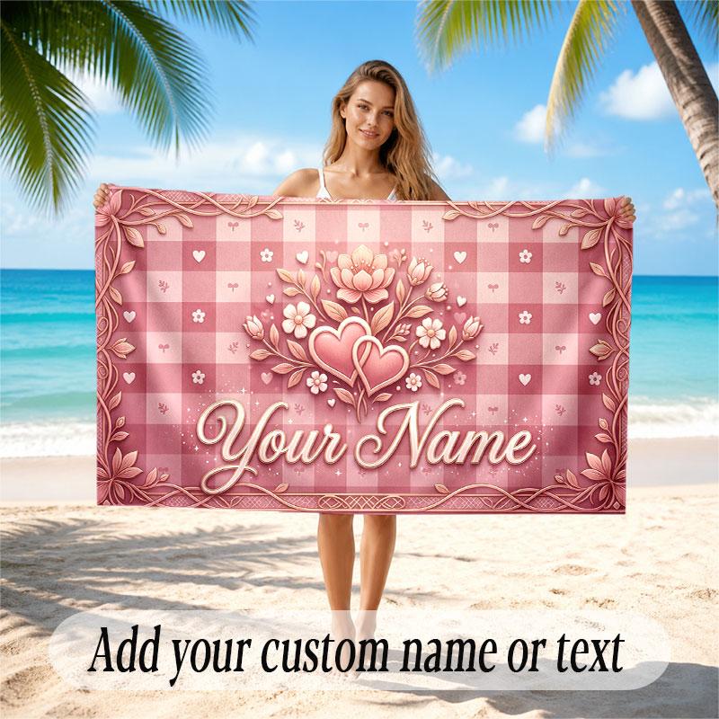 Floral Garden Theme Soft Beach Towel Personalized Custom Name Text Towel Portable for Beach Pool Travel