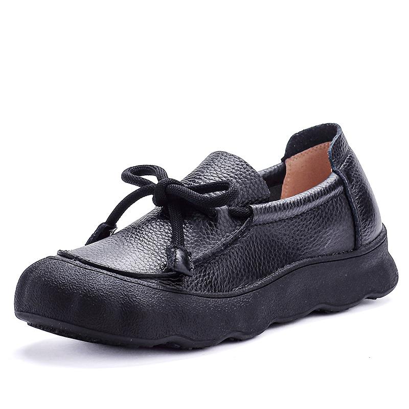 

First layer cowhide retro loafers round head small leather shoes spring and autumn single shoes genuine leather muffin platform mother shoes children 35