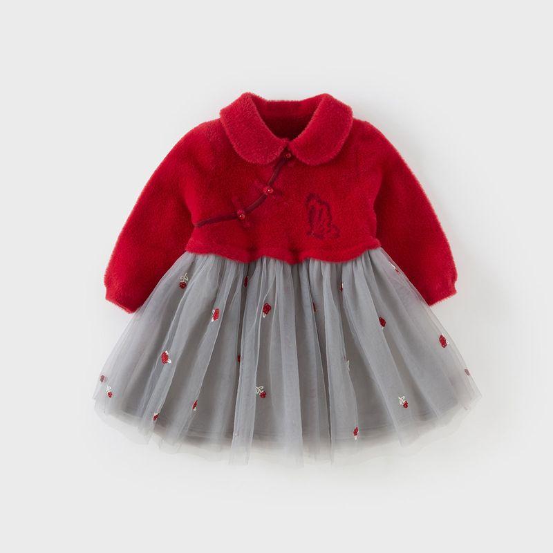 David Bella Girls Sweater Dress New Spring Outfit Children s Faux Mink National Style New Year Dress Children s Clothing
