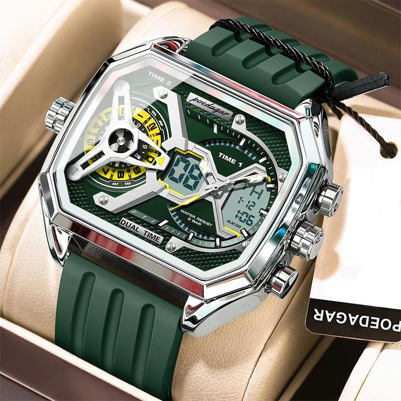 Luxury Men Wristwatch Date Week Luminous LED Quartz Man Clock Silicone Strap Electronic Dual Time Fashion Men's Watches