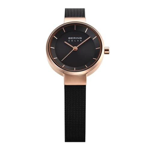 [Officially Imported] BERING Solar Watch, Unisex, Shatter-Resistant, Scratch-Resistant Sapphire Crystal, Long-Term Warranty, 14627-166, Black, Rose Go