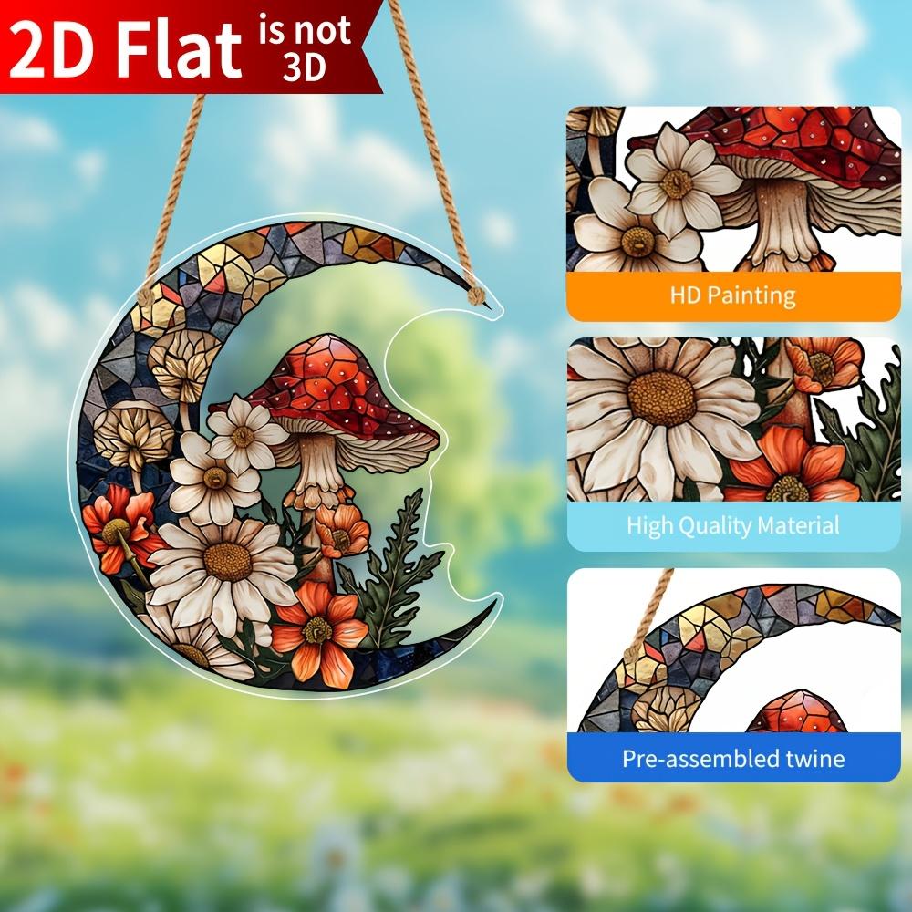 2D flacher Acryl Mondlicht Pilz und Blume Fensteranhänger - Innen- und Außendekoration für Haus und Garten