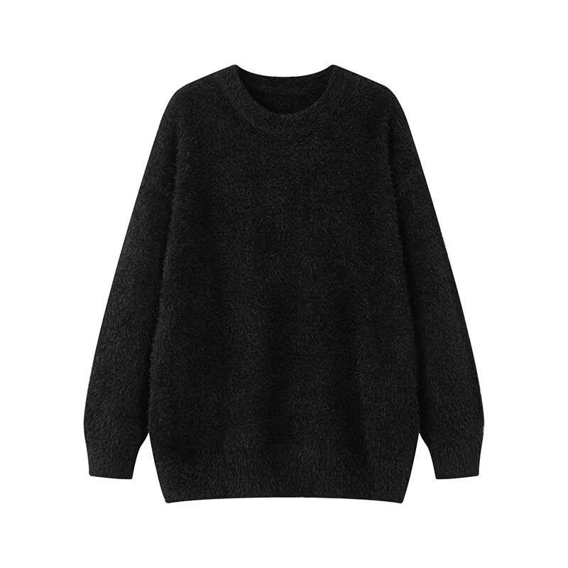 Men's Retro Crew Neck Loose Knit Sweater - Fluffy, Casual, and Versatile for Autumn & Winter