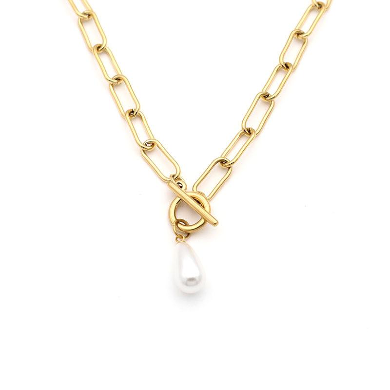 Fashion Temperament Ot Buckle Pearl Pendant Necklace Women'S Light Luxury Niche Geometric Pearl Collarbone Chain
