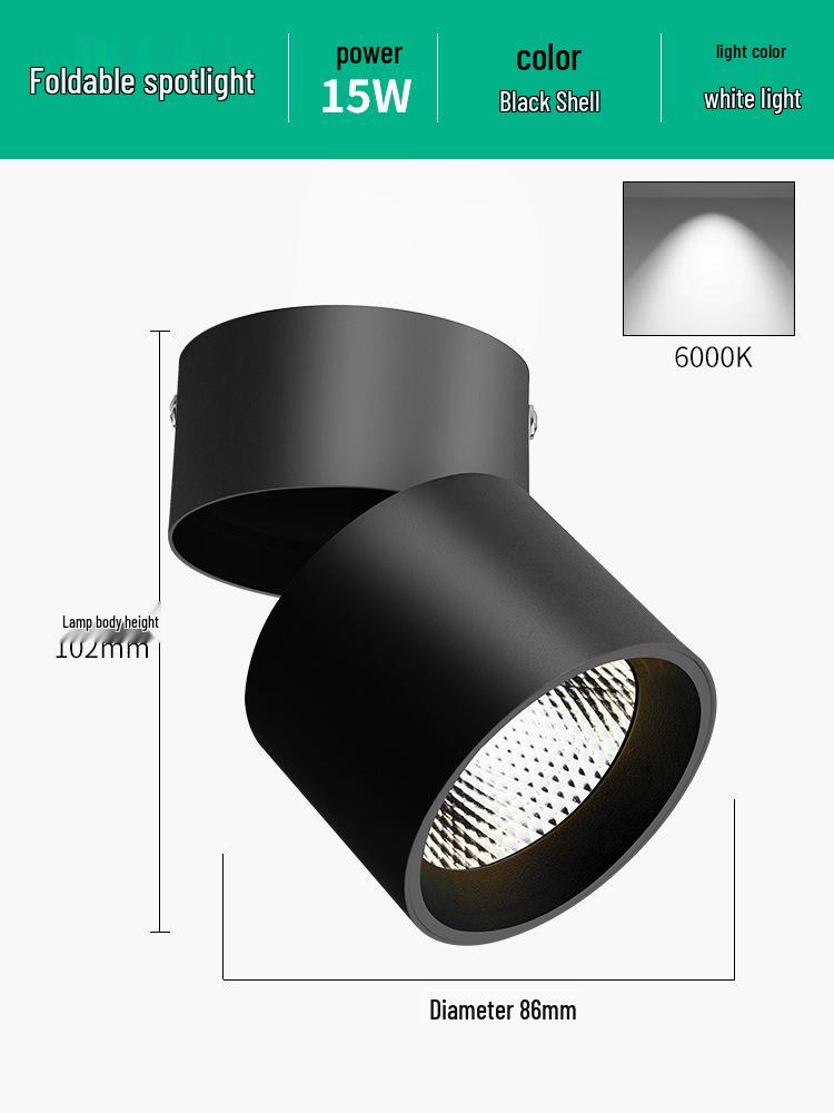 Adjustable LED Downlight Spotlight: Foldable No-Cutout Ceiling Light for Living Rooms, Walls, and Entrances
