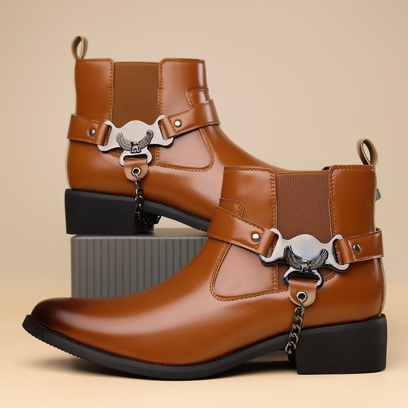 Brand Men Boots Fashion Pointed Leather Booties British Style Business Ankle Boots Lacquer Leather High Top Boot Men Dress Boots