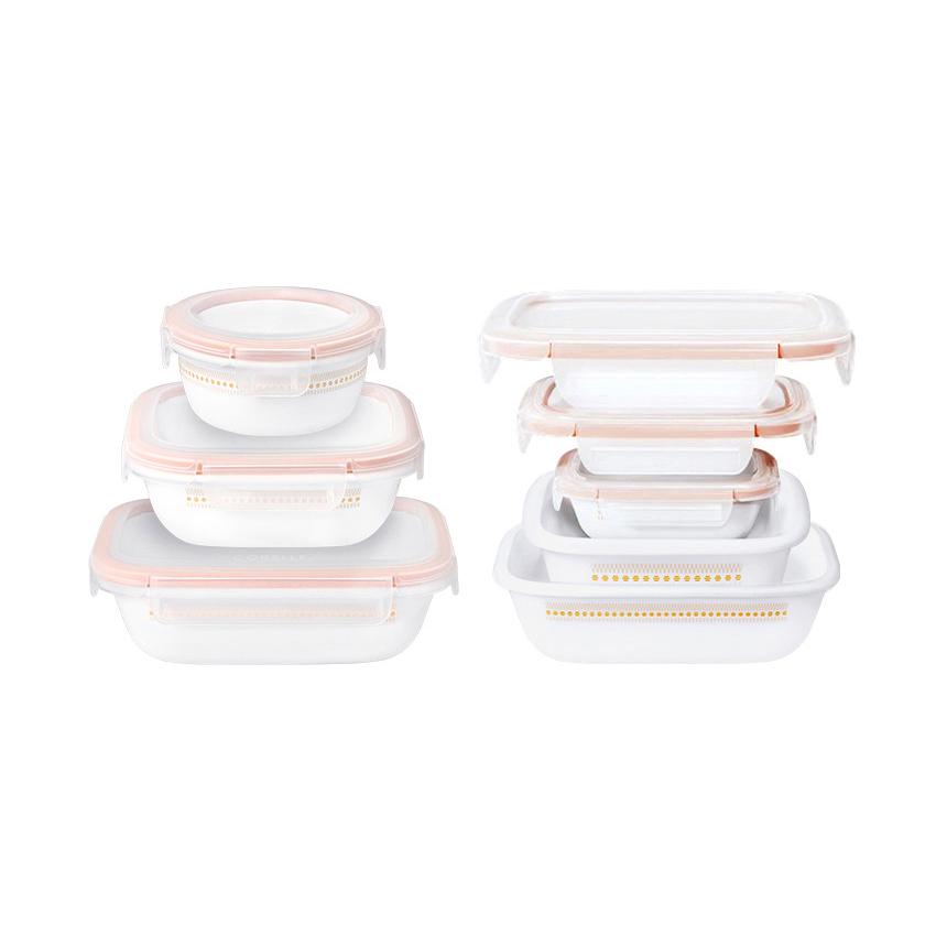 Corelle Jacquard Band Square Sealed Food Storage Container 2p (300ml) Dishwasher Oven Safe Yellow