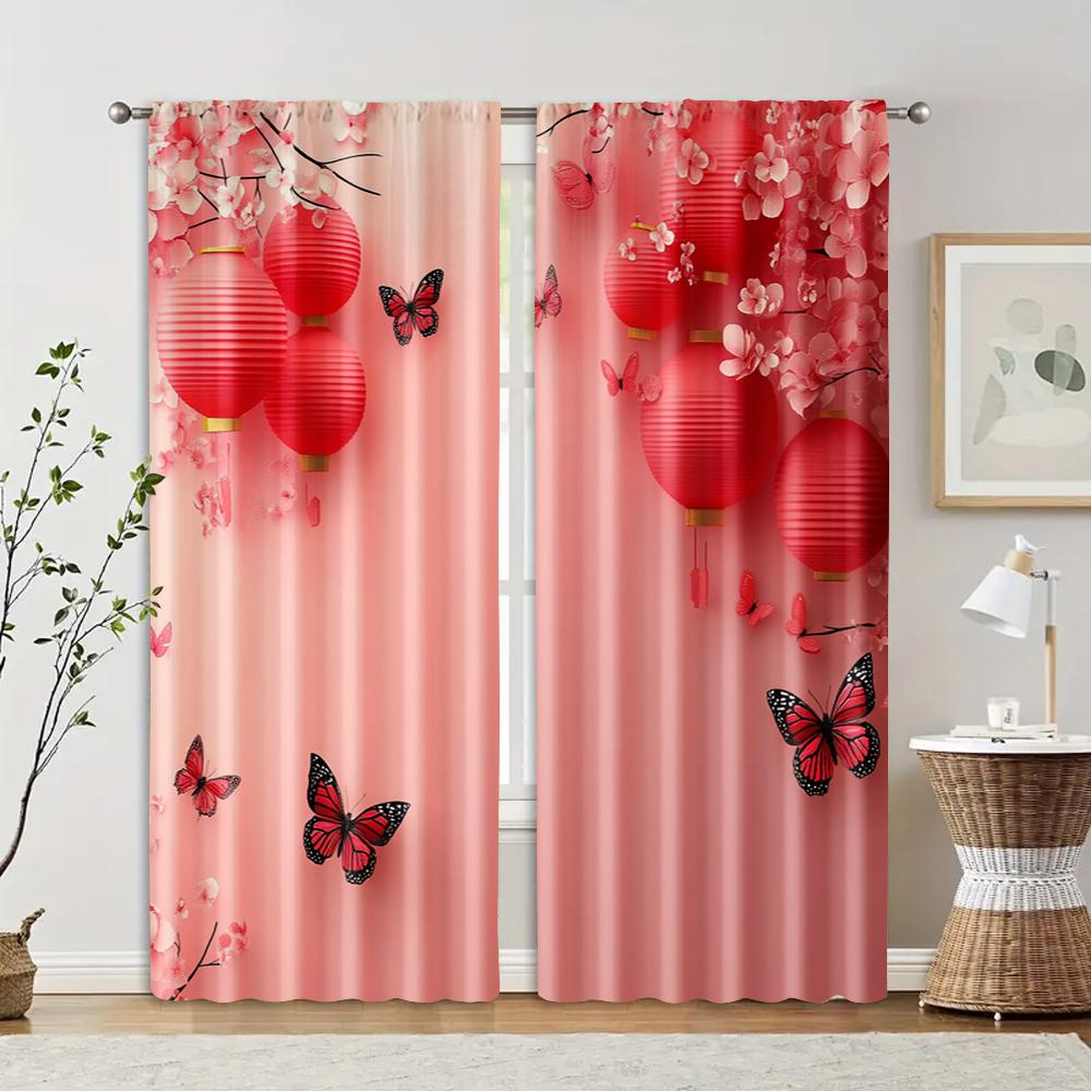 

2 pcs, filtering curtains (excluding rods, non-movable, without batteries) A China New Year for use in bedrooms and living rooms 29x65in(75x166cm)