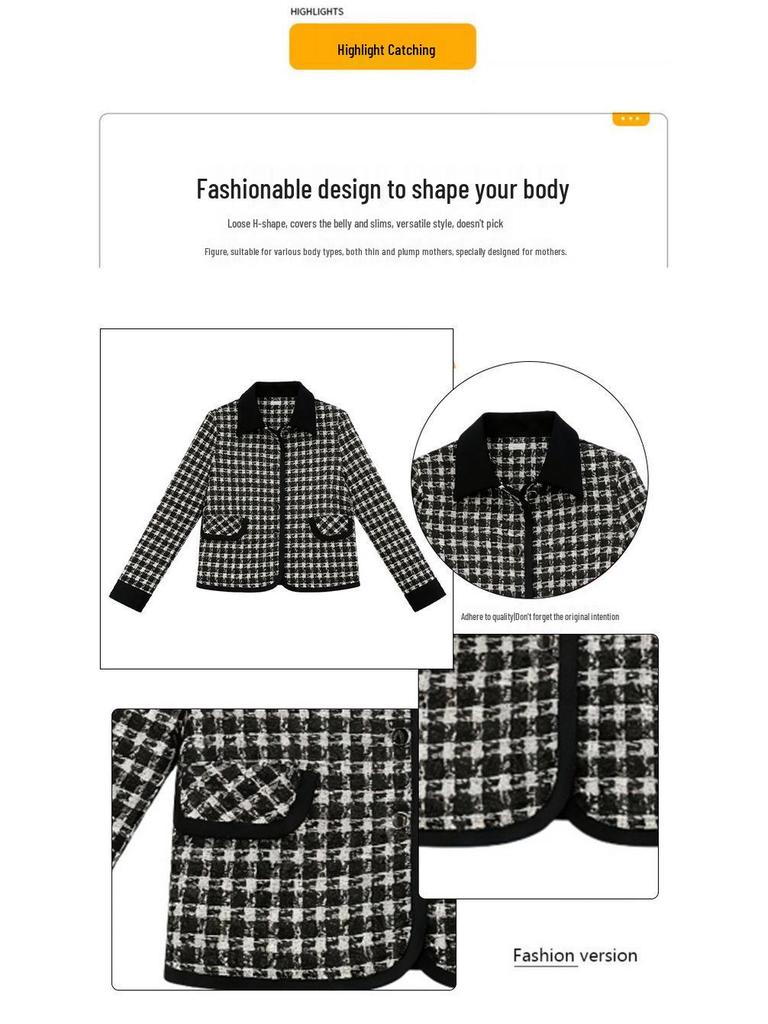 2025 Spring/Fall Women's Plaid Jacket - Casual Fashion for Middle-Aged & Elderly