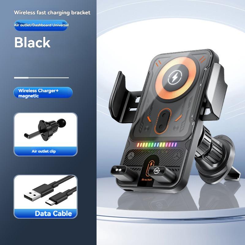 Car Holder With Dual Motor Electric Rotating Opening Closing Mobile Phone Holder 15W Wireless Fast Charging Car Phone Bracket