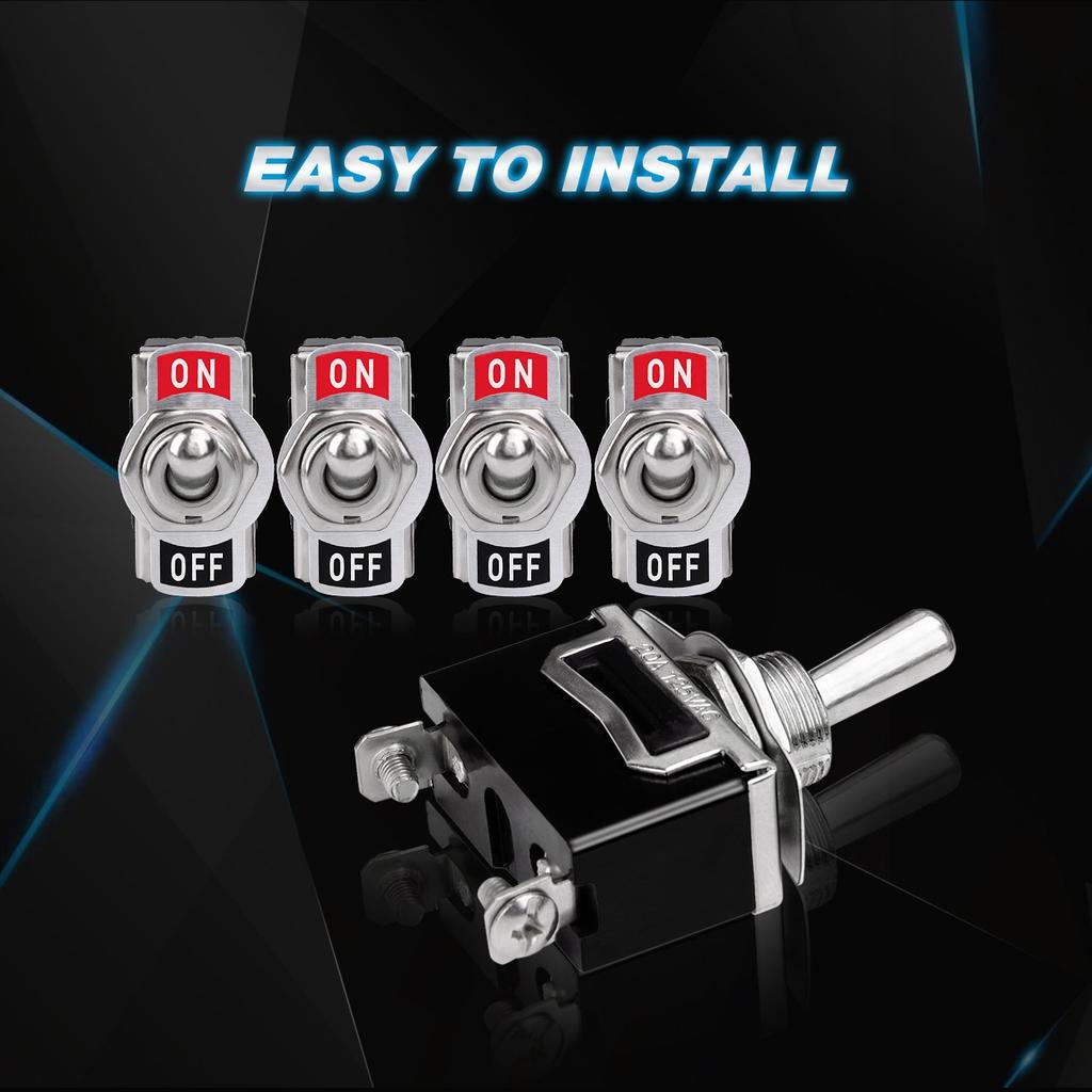 Hochlast-Wippschalter 15A 250V 20A 125V SPST 2-polig Ein/Aus-Schalter Metallhebel Wasserdichte Staubschutzkappe - 5er-Pack
