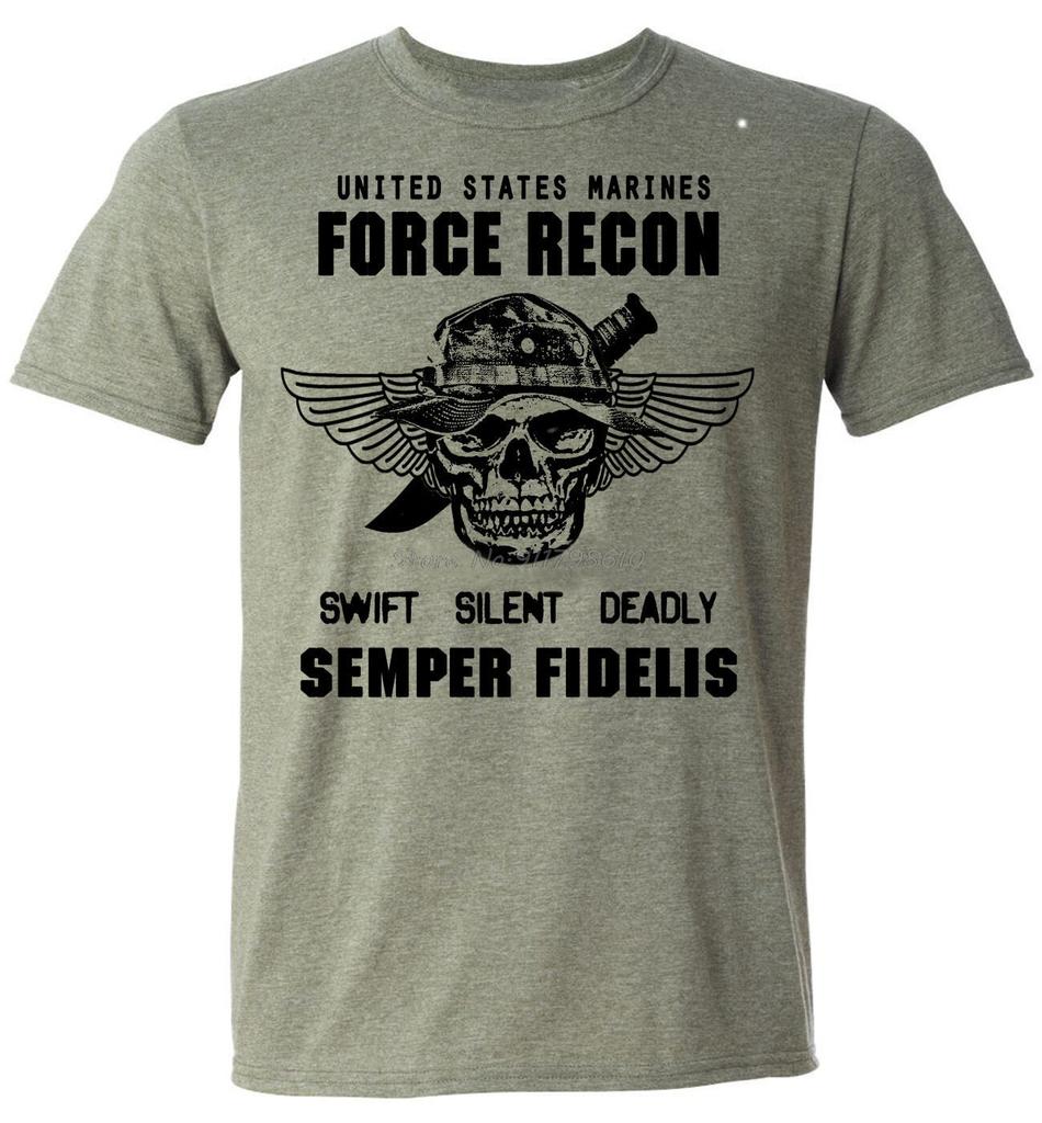 USMC T-shirt US Marines Semper Fidelis Devil Dog Military Force Recon Tshirt Men Cotton Tees Streetwear Harajuku