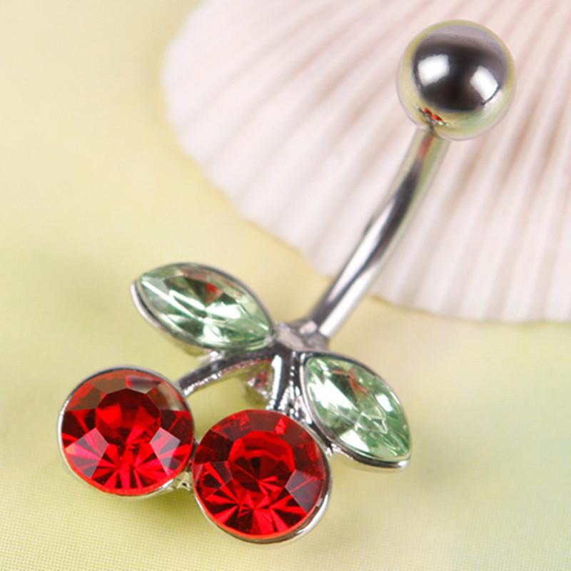 

Довольно Rhinestone Red Cherry Пупок Пупок Кольцо со штангой Пирсинг