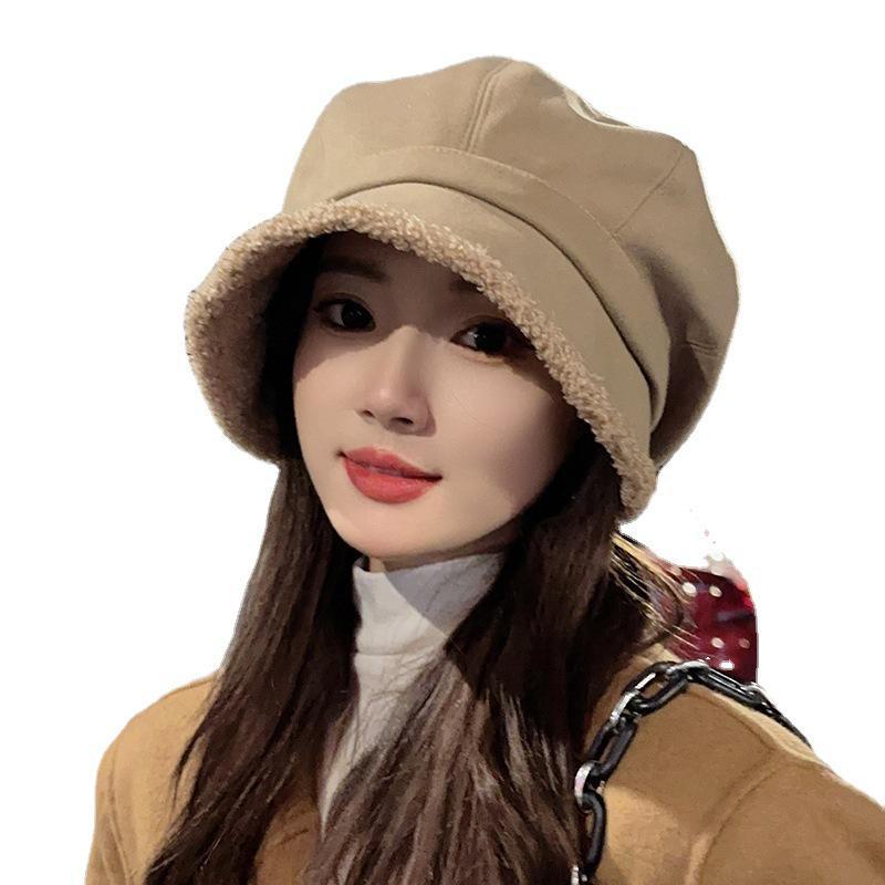 Women's Autumn/Winter Plush Fisherman Beret - Trendy Thick Warm Japanese-Style Octagonal Hat